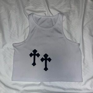 White Tank Top with Black Crosses